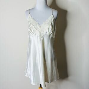 Victoria’s Secret Vintage Ivory Lace Trim Satin Chemise